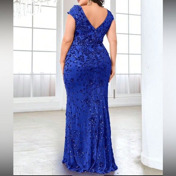 Luxe plus V neck sequin formal evening party dress - Picture 4 of 6